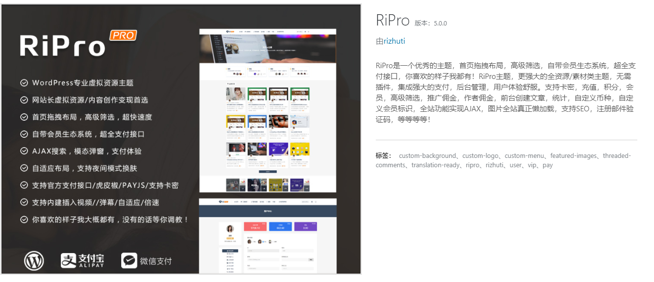 【带美化包的RiPro 5.0版】资源下载模板 WordPress主题商业破解版插图(1)